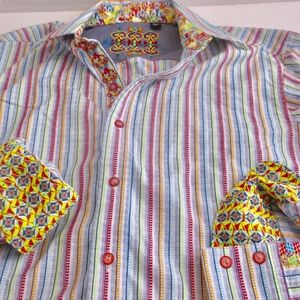 New Robert Graham Long Sleeve Striped Shirt SZ Med